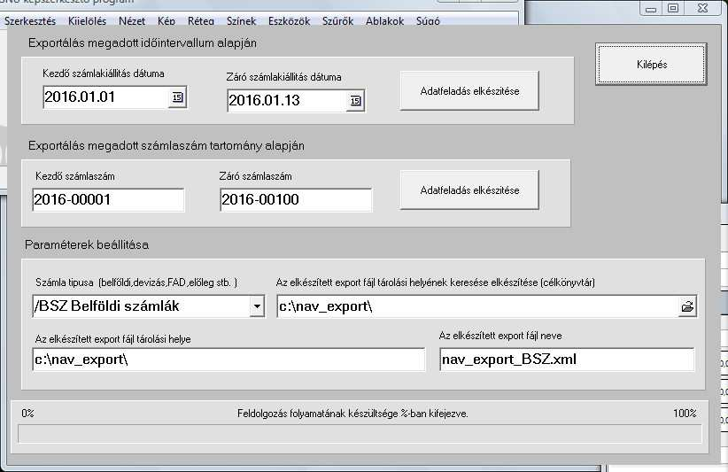 Devizás számlák működési feltételeit állítja be. 1.6 NAV export készítése A NAV export lehetőséget a főmenü 2 pontja alatt találja.