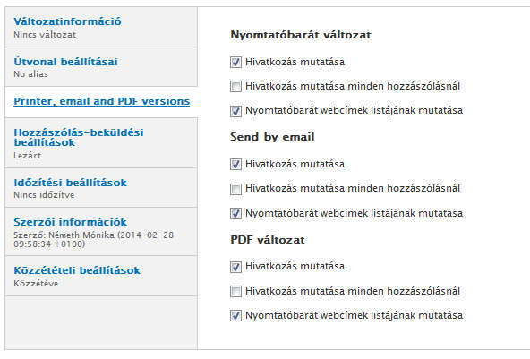 Útvonal beállítása: Webálcímnév mezőben megadható olyan webcím, amin ez a tartalom elérhető lesz.