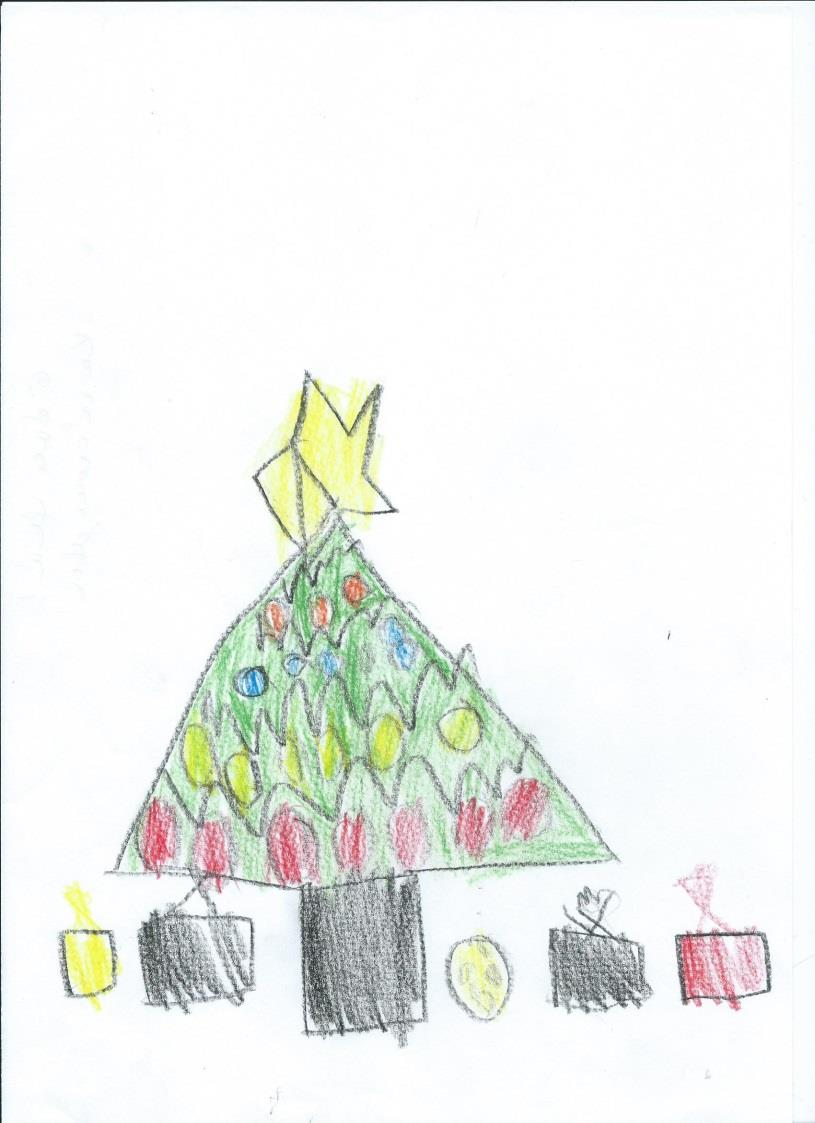 Önk. ov. 5.5 éves kisfiú Karácsony A rajz vonalvezetése határozott, karakteres formaelemeket látunk. A rajzfelület kitöltetlensége hiányérzetet kelt.