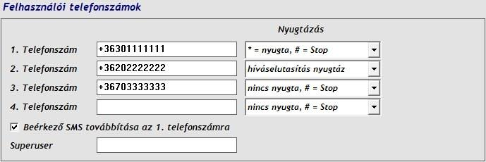 2.3 Beállítások és paraméterek Felhasználói telefonszámok 1 4.