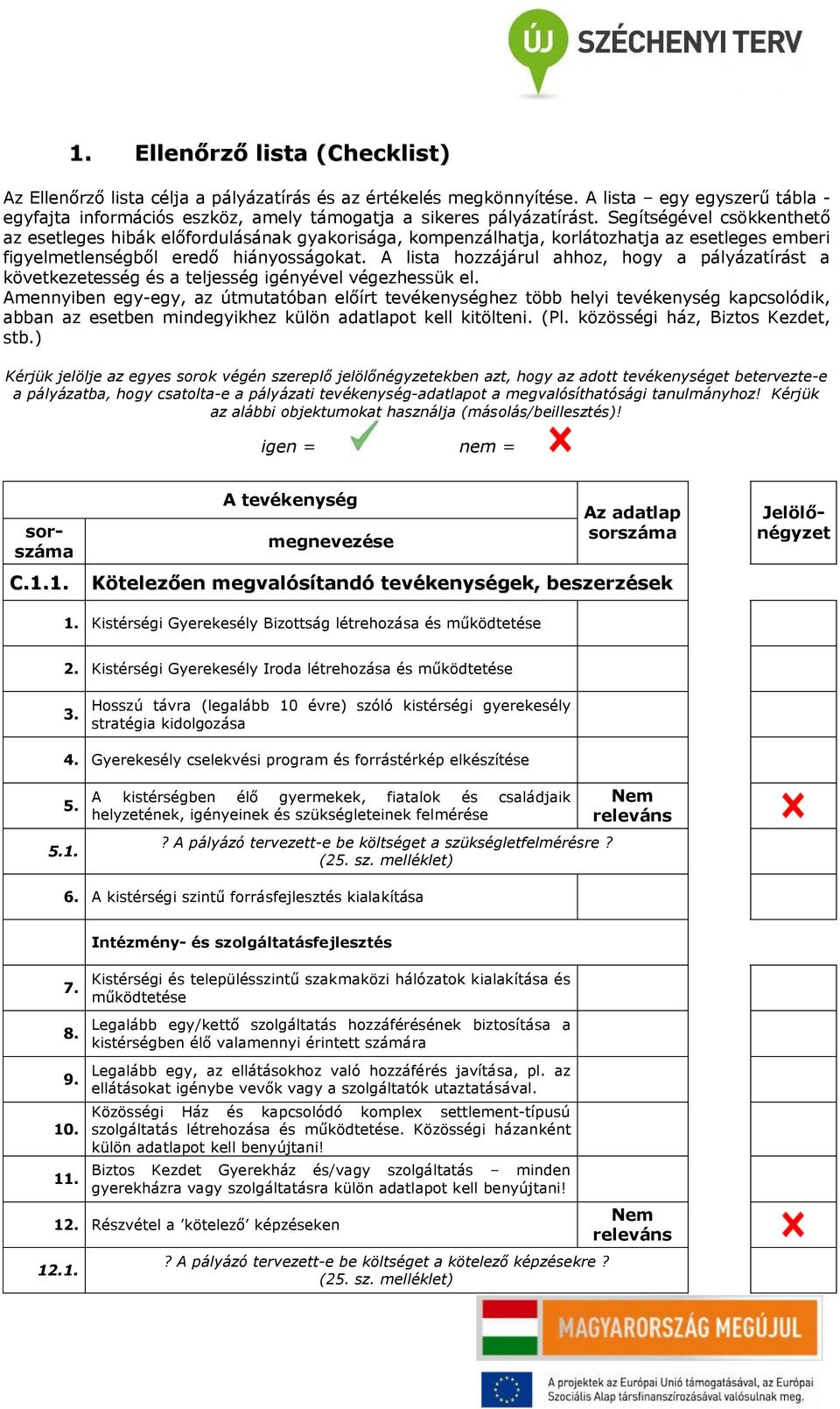 A lista hozzájárul ahhoz, hogy a pályázatírást a következetesség és a teljesség igényével végezhessük el.