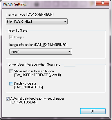 TWAIN-beállítások képernyő A TWAIN-beállítások ikonra kattintva a következő képernyő jelenik meg.