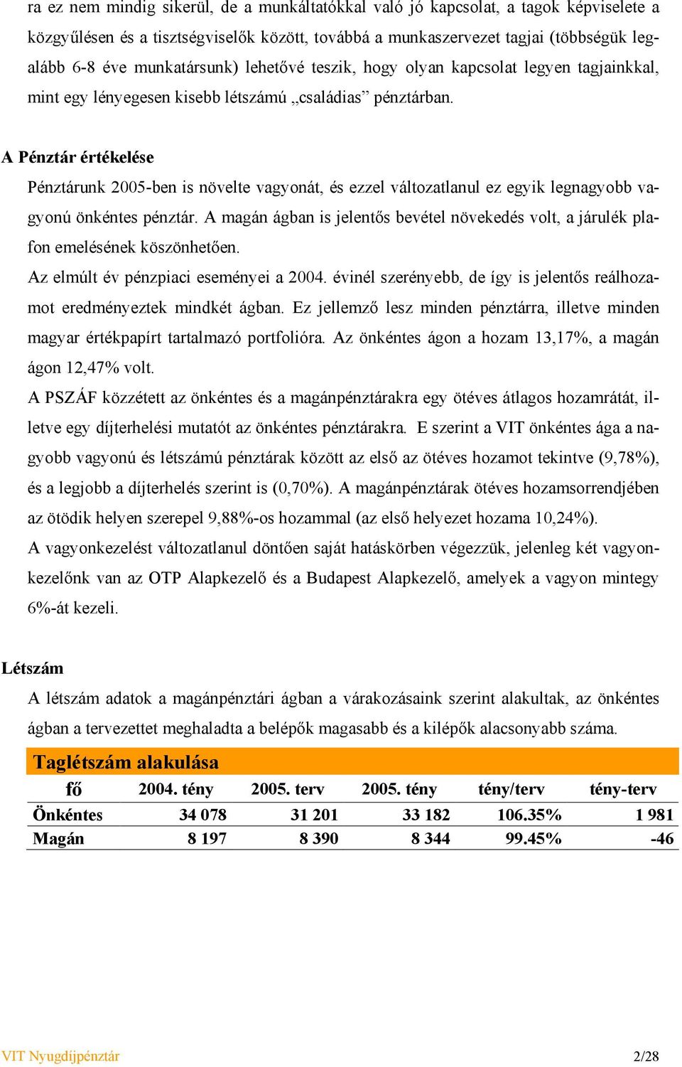 A Pénztár értékelése Pénztárunk 2005-ben is növelte vagyonát, és ezzel változatlanul ez egyik legnagyobb vagyonú önkéntes pénztár.