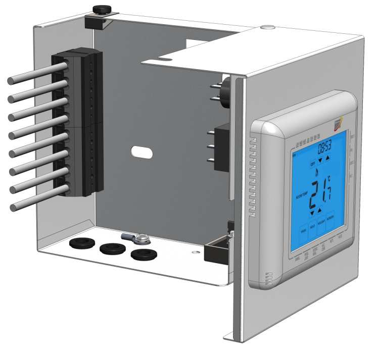 10.2. TM2Evo érintőképernyős termosztát egyfokozatú Minigaz hőlégfúvókhoz - 9490430 18 Tápfeszültség : Föld T Tápfeszültség : Nulla