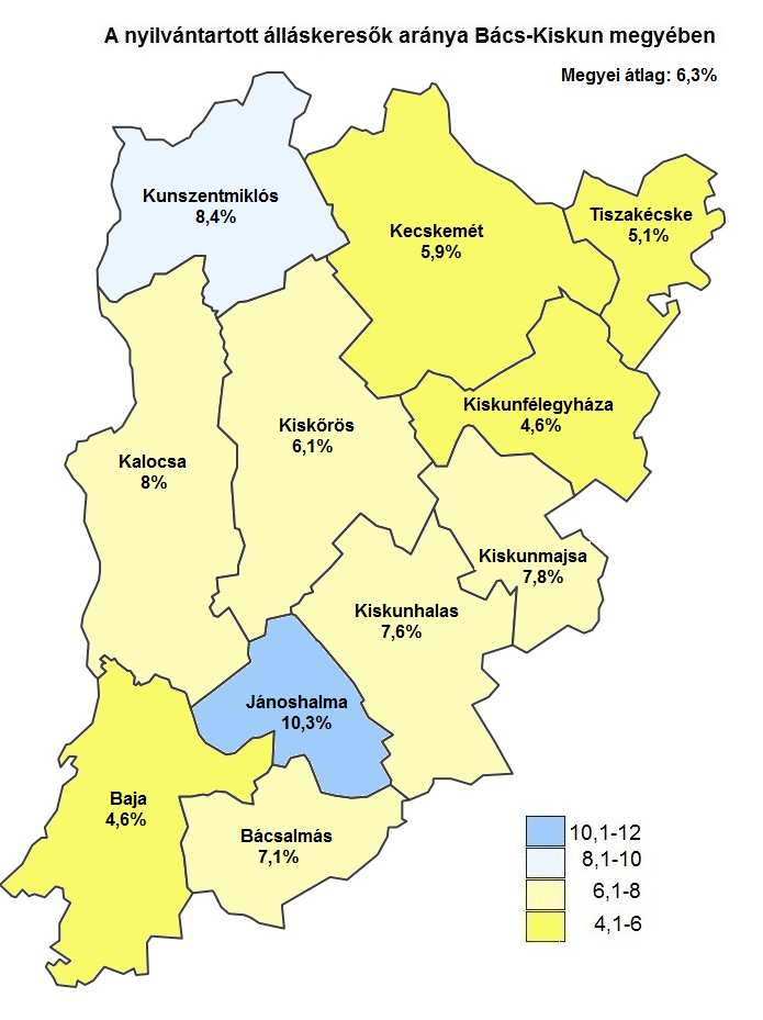 A megyei munkanélküliség jellemzői A nyilvántartott álláskeresők arányának alakulása (a gazdaságilag aktív népesség %-ában) Járás A nyilvántartott álláskeresők aránya, % a/ 2016 2016 2015 november