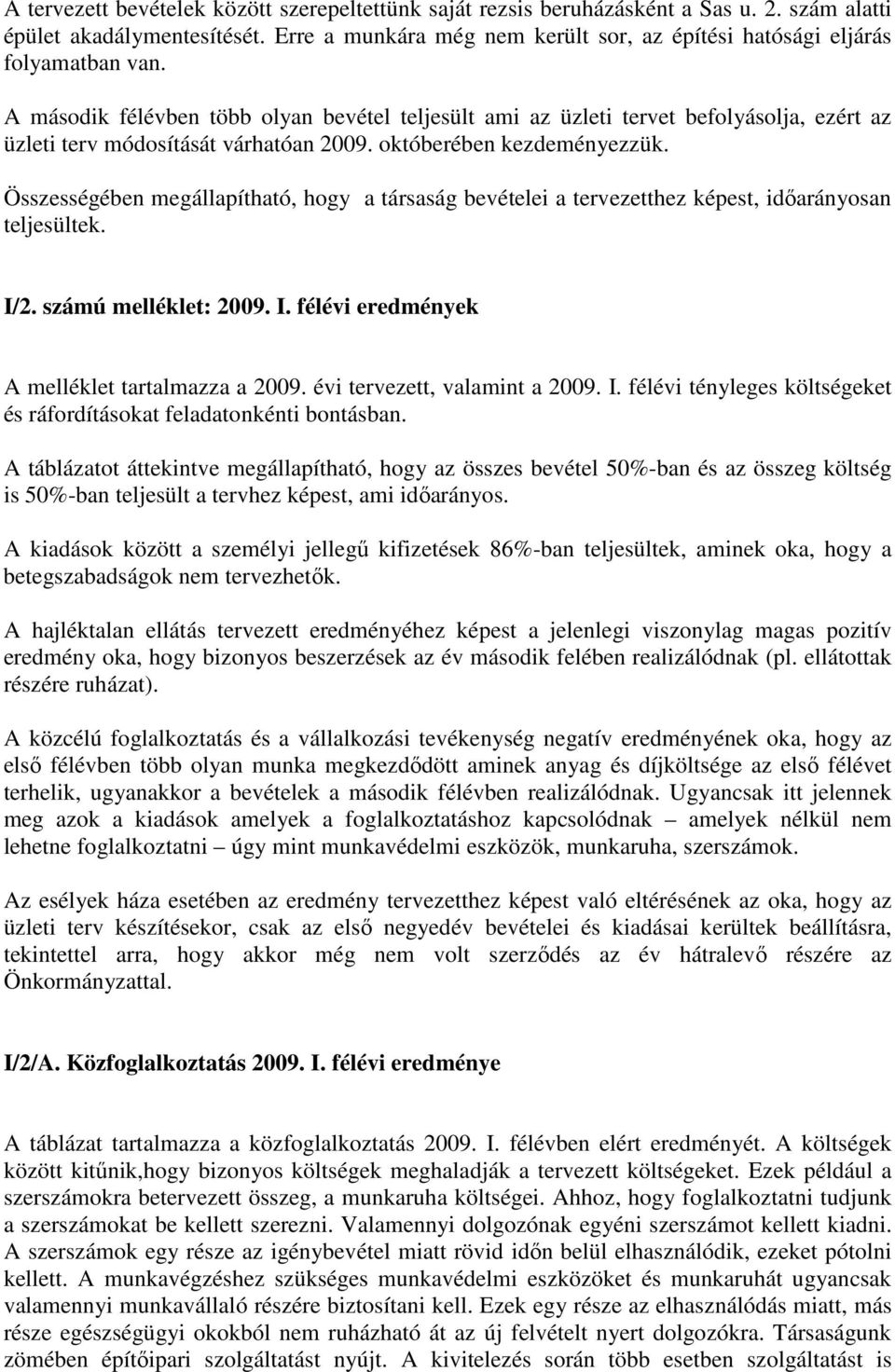 A második félévben több olyan bevétel teljesült ami az üzleti tervet befolyásolja, ezért az üzleti terv módosítását várhatóan 2009. októberében kezdeményezzük.