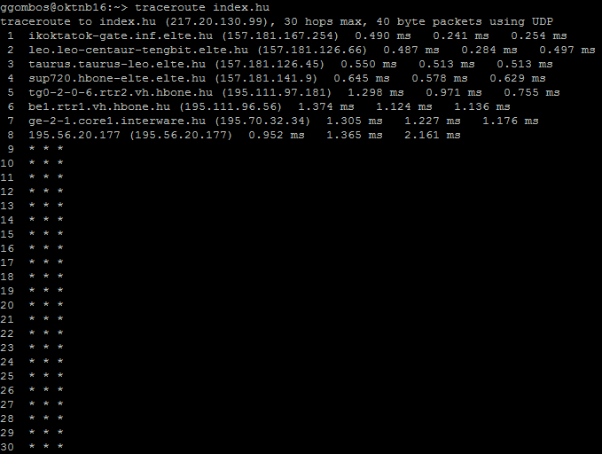 Traceroute / tracert Megmutatja a cél eléréséhez szükséges