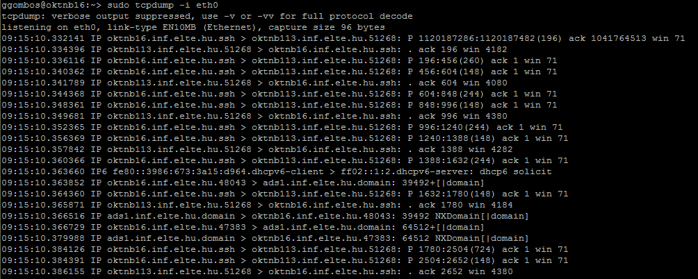 Tcpdump Forgalom figyelő eszköz
