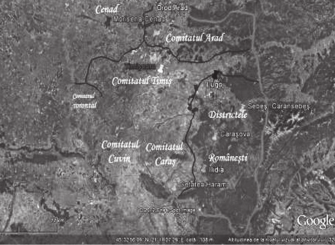 525 rege arpadian nu reprezintă etapa de început a creării comitatului nobiliar, ci finalul acestui proces instituțional. Fig. 2. Organizarea administrativă a Banatului, în sec. XIV-XV.