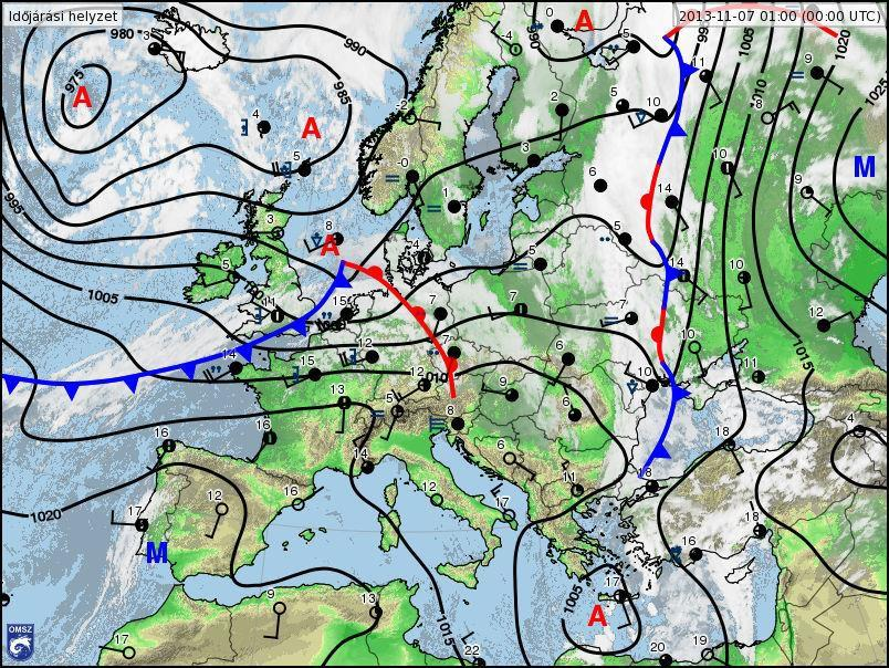 is átvonulnak (8. ábra). Enyhe, óceáni léghullámok érkeznek térségünkbe, melynek következtében télen jóval enyhébb, nyáron pedig hűvösebb az átlagosnál az idő.