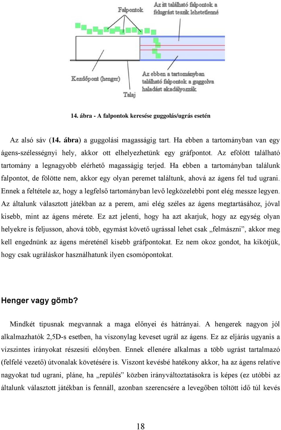 Ha ebben a tartományban találunk falpontot, de fölötte nem, akkor egy olyan peremet találtunk, ahová az ágens fel tud ugrani.