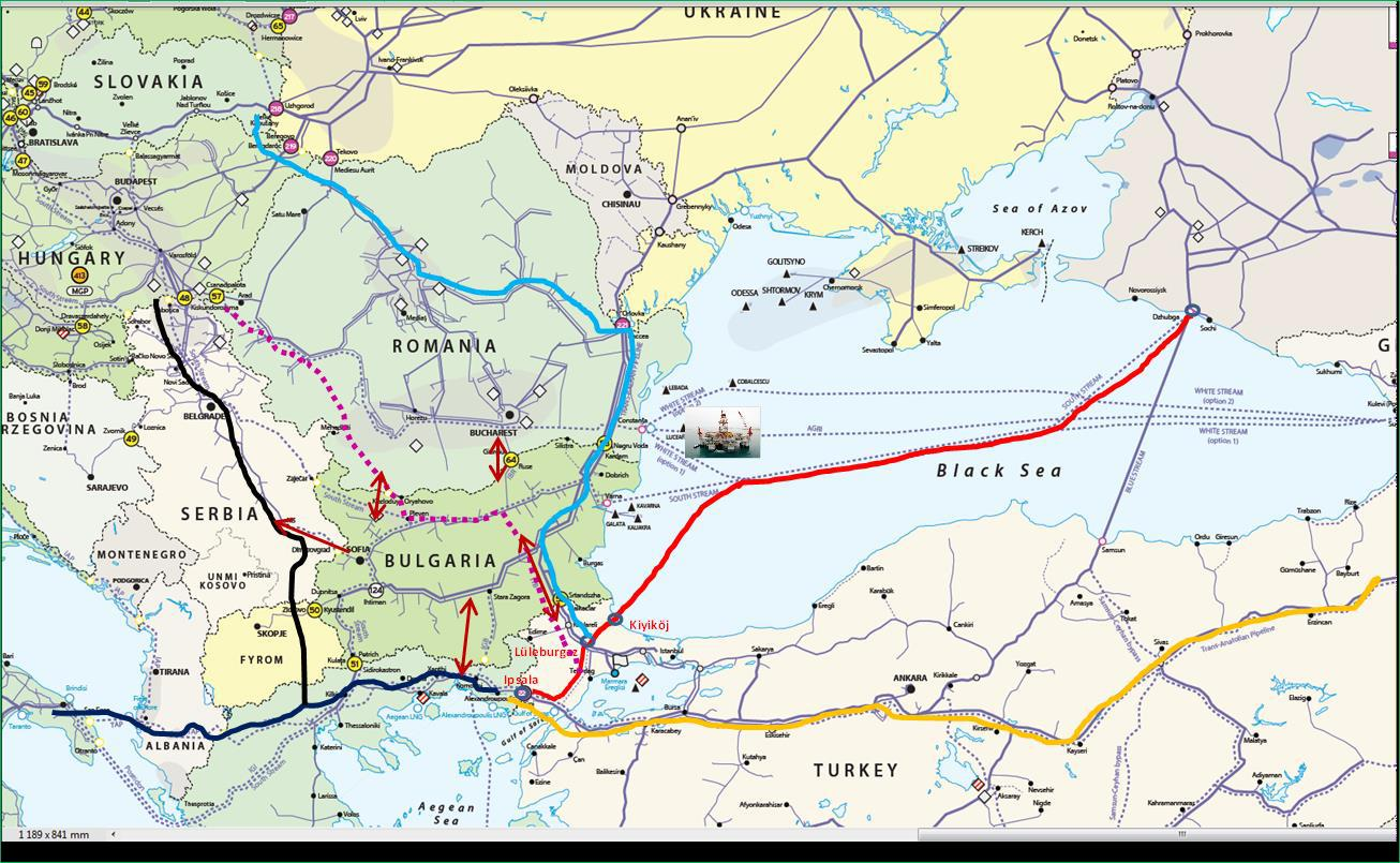 A törökökhöz érkező gázt még el kell szállítani egy kb. 30 milliárd m 3 -es csővezetéken az EU felé. Erre jelenleg négyféle elképzelés létezik.