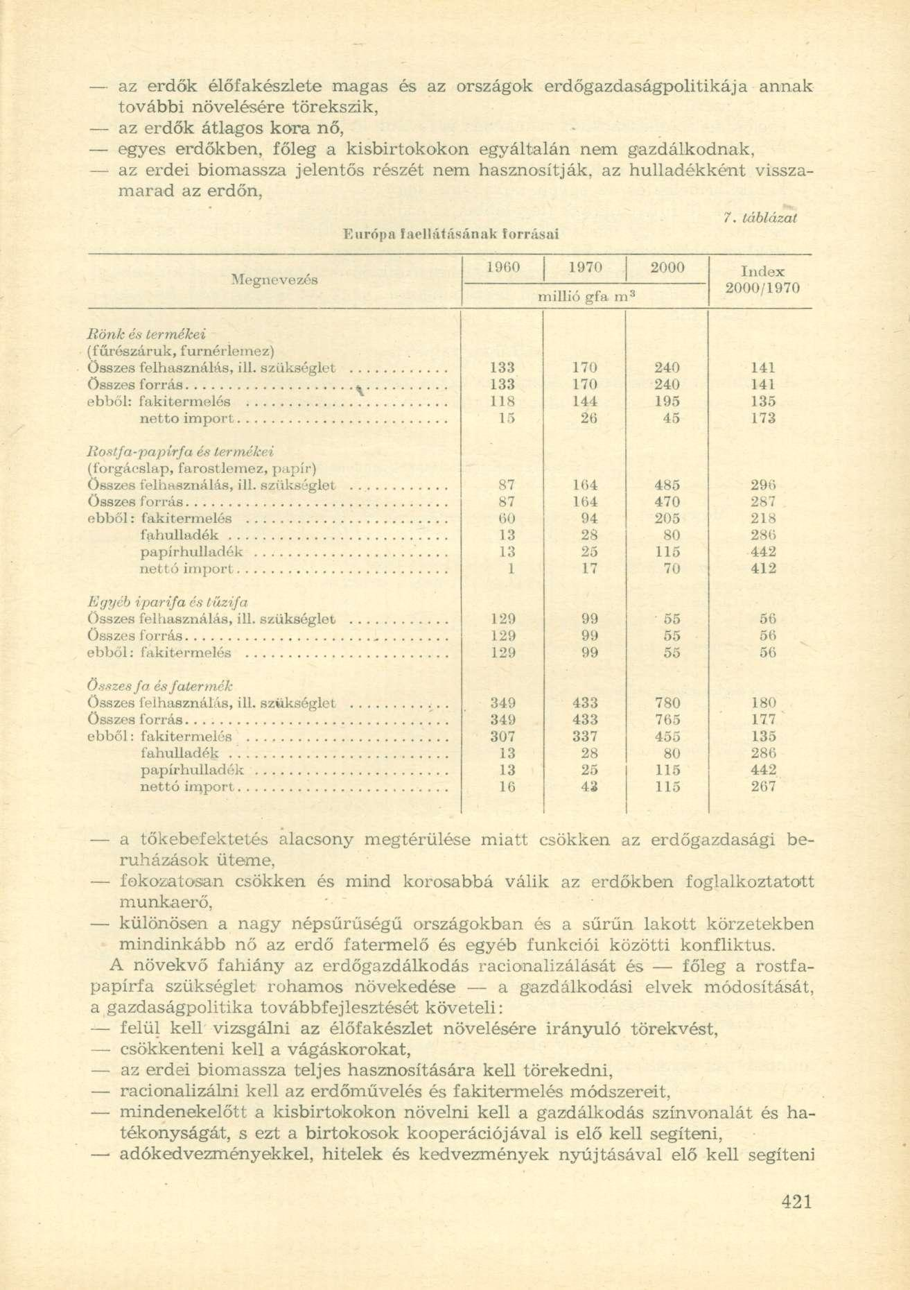 az erdők élőfakészlete magas és az országok erdőgazdaságpolitikája annak további növelésére törekszik, az erdők átlagos kora nő, egyes erdőkben, főleg a kisbirtokokon egyáltalán nem gazdálkodnak, az