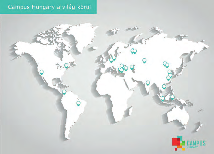 18. ábra: Campus Hungary a világ körül Forrás: Simon Ágnes (2015): Campus Hungary Programtájékoztató. ALUMNI rendszerek a nemzetköziesítés szolgálatában. ALUMNI Találkozó és Ösztöndíjas Fórum.