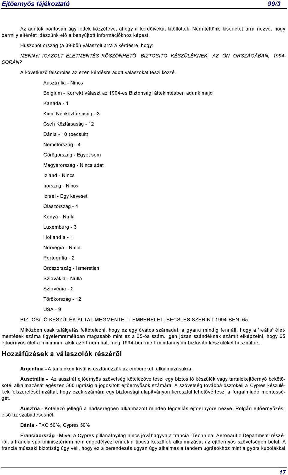 A következõ felsorolás az ezen kérdésre adott válaszokat teszi közzé.