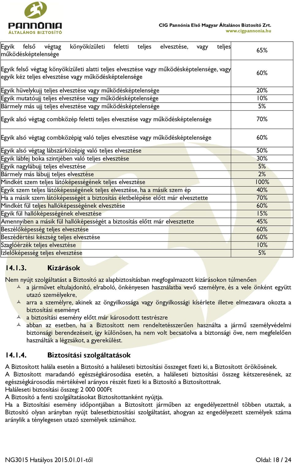 elvesztése vagy működésképtelensége 5% Egyik alsó végtag combközép feletti teljes elvesztése vagy működésképtelensége 70% Egyik alsó végtag combközépig való teljes elvesztése vagy működésképtelensége