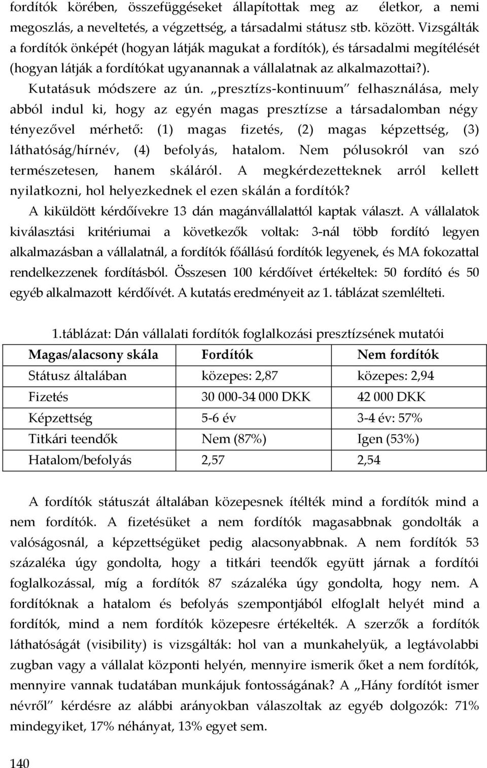 presztízs-kontinuum felhasználása, mely abból indul ki, hogy az egyén magas presztízse a társadalomban négy tényezővel mérhető: (1) magas fizetés, (2) magas képzettség, (3) láthatóság/hírnév, (4)