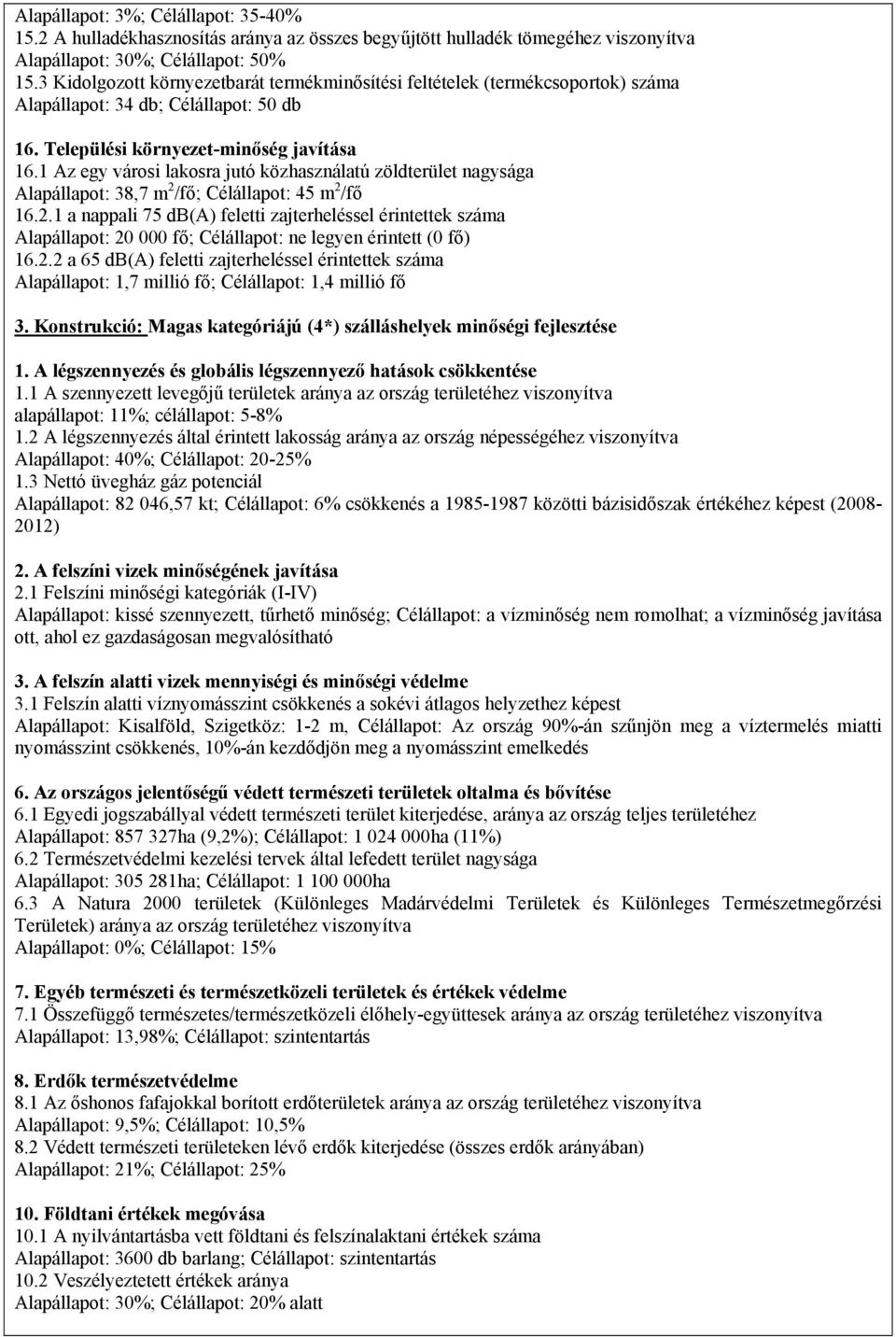 1 Az egy városi lakosra jutó közhasználatú zöldterület nagysága Alapállapot: 38,7 m 2 