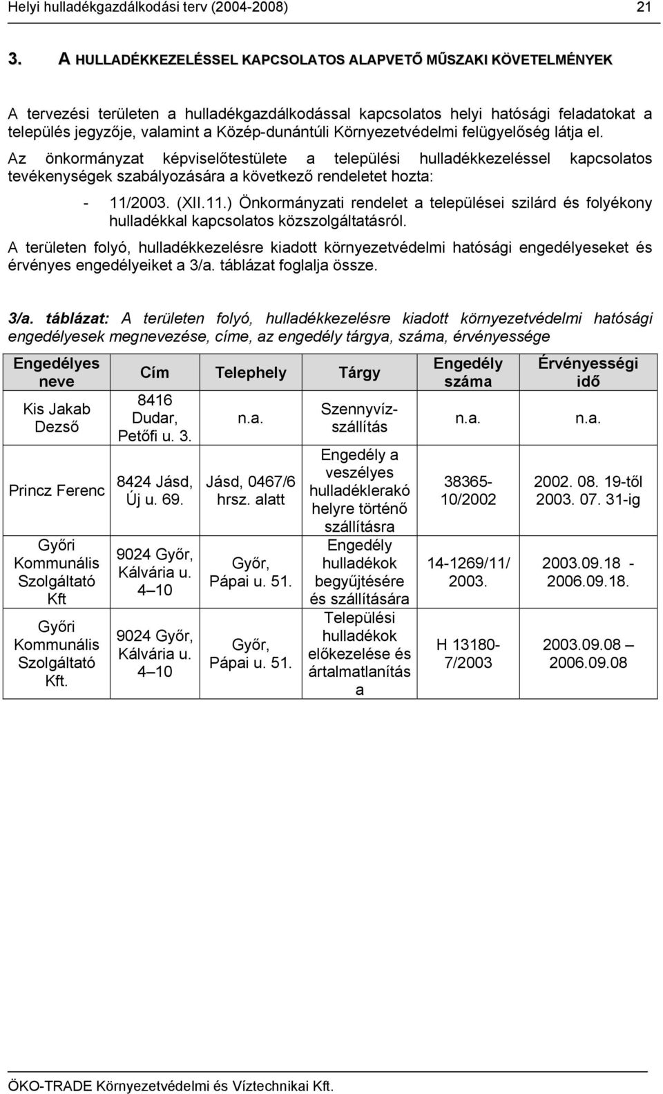 Környezetvédelmi felügyelőség látja el. Az önkormányzat képviselőtestülete a települési hulladékkezeléssel kapcsolatos tevékenységek szabályozására a következő rendeletet hozta: - 11/