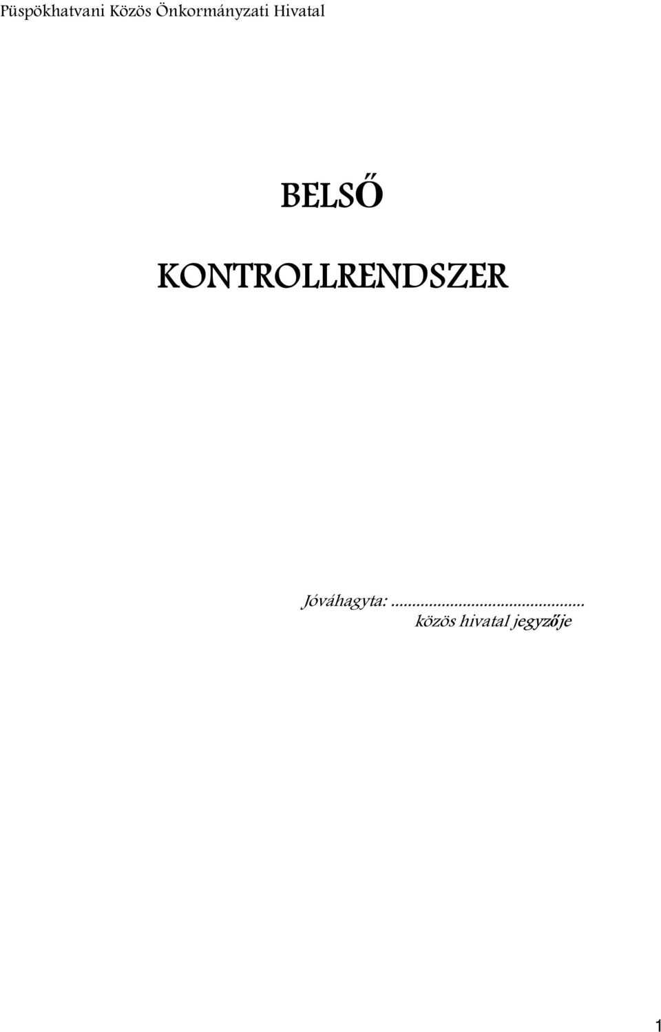 BELSŐ KONTROLLRENDSZER