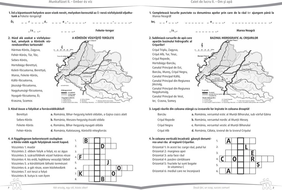 Húzd alá azokat a vízfolyásokat, amelyek a Körösök vízrendszeréhez tartoznak! A KÖRÖSÖK VÍZGYŰJTŐ TERÜLETE 2. Subliniază cursurile de apă care aparţin bazinului hidrografic al Crişurilor!