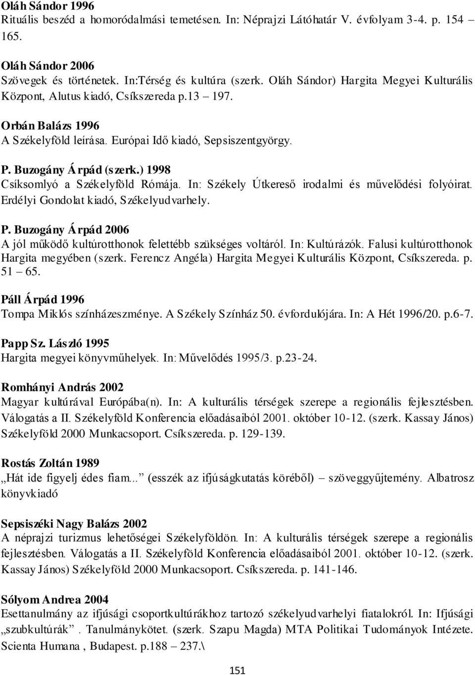 ) 1998 Csíksomlyó a Székelyföld Rómája. In: Székely Útkereső irodalmi és művelődési folyóirat. Erdélyi Gondolat kiadó, Székelyudvarhely. P.