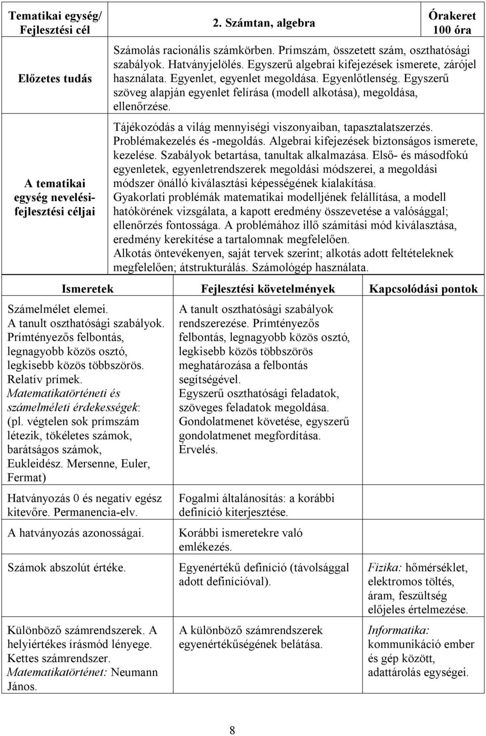 Egyszerű szöveg alapján egyenlet felírása (modell alkotása), megoldása, ellenőrzése. Tájékozódás a világ mennyiségi viszonyaiban, tapasztalatszerzés. Problémakezelés és -megoldás.