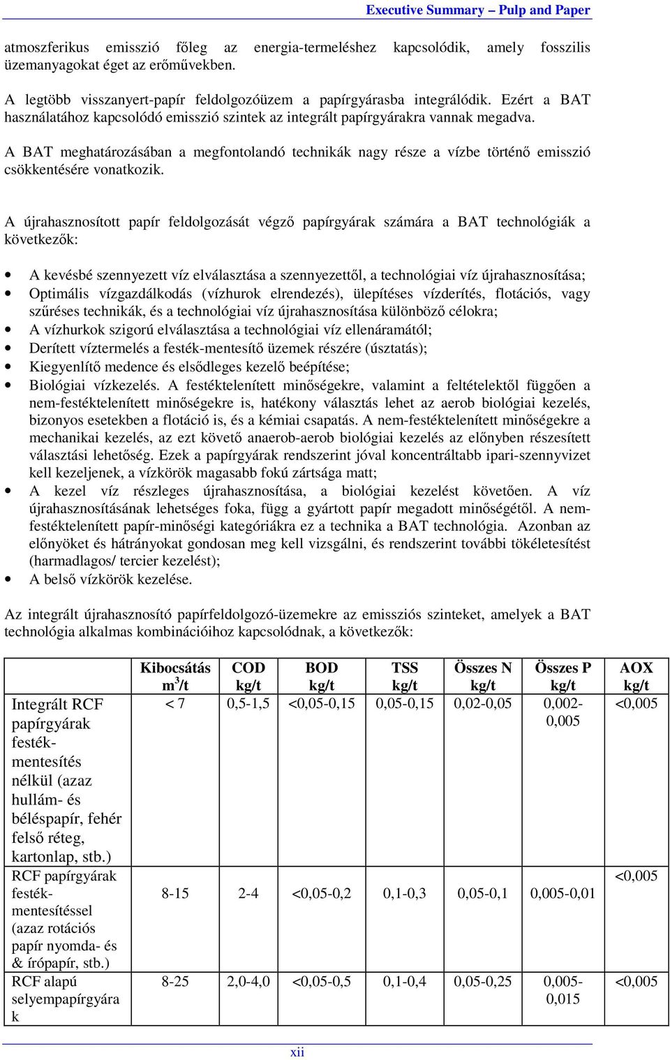 A BAT meghatározásában a megfontolandó technikák nagy része a vízbe történő emisszió csökkentésére vonatkozik.