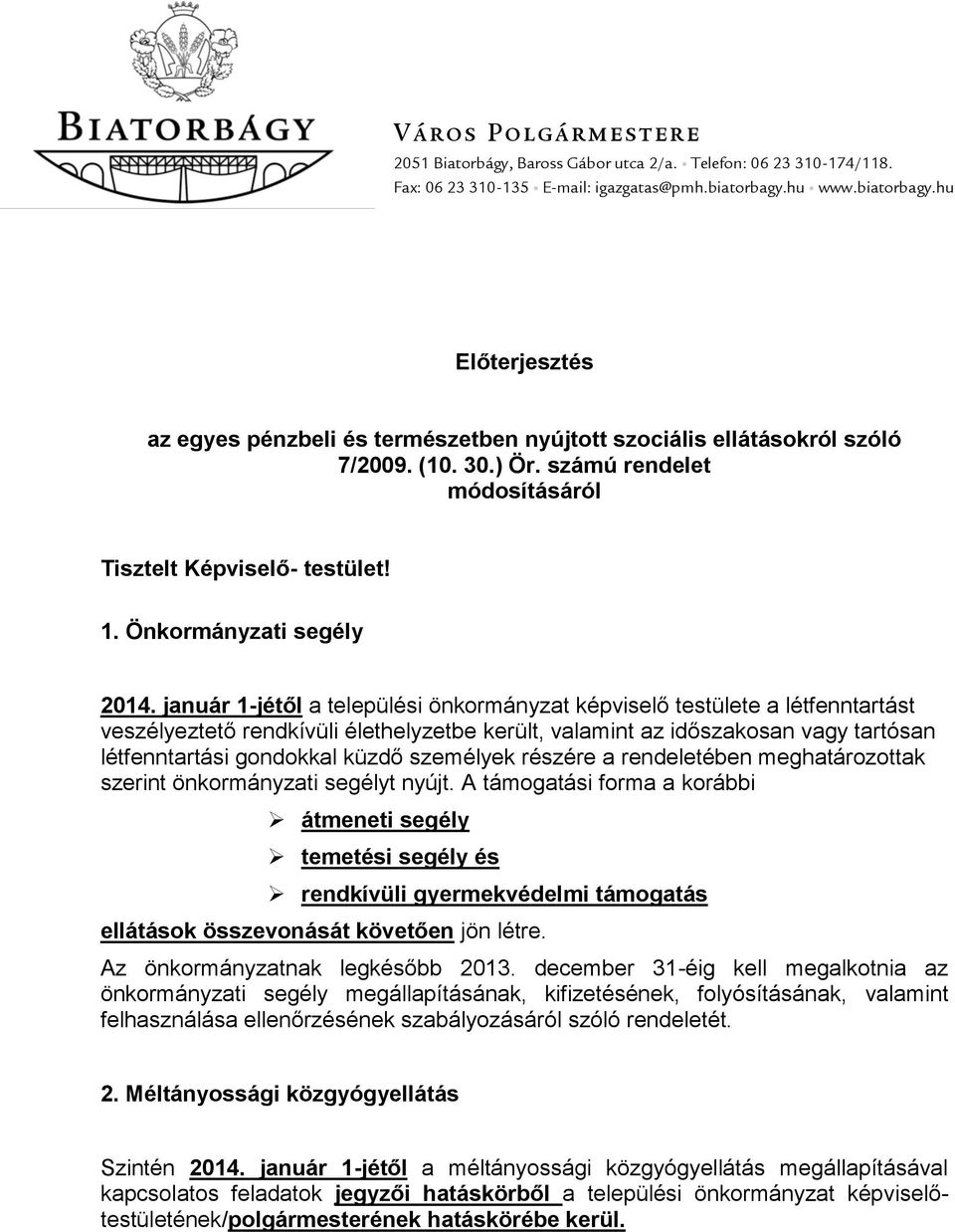 Önkormányzati segély 2014.