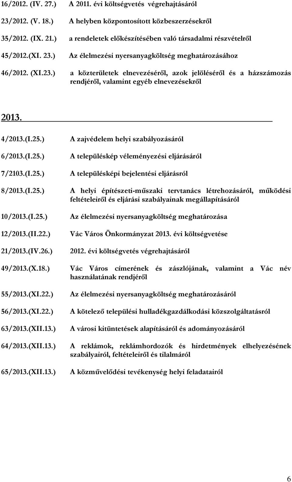 4/2013.(I.25.) 6/2013.(I.25.) 7/2103.(I.25.) 8/2013.(I.25.) 10/2013.(I.25.) 12/2013.(II.22.) 21/2013.(IV.26.) 49/2013.(X.18.) 55/2013.(XI.22.) 56/2013.(XI.22.) 63/2013.(XII.13.) 64/2013.(XII.13.) 65/2013.