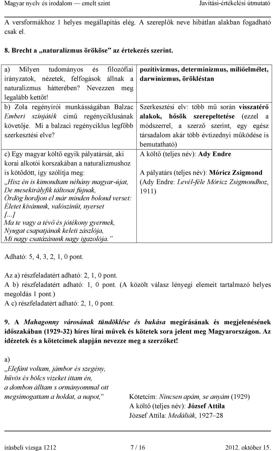 b) Zola regényírói munkásságában Balzac Emberi színjáték című regényciklusának követője. Mi a balzaci regényciklus legfőbb szerkesztési elve?