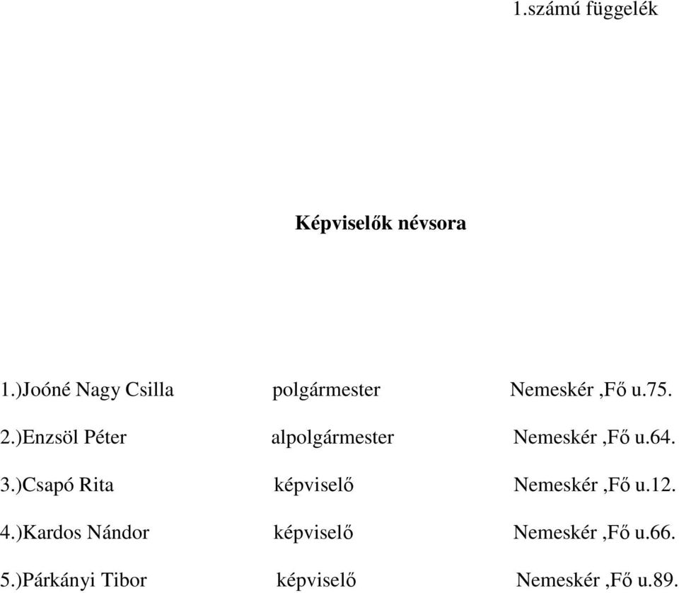 )Enzsöl Péter alpolgármester Nemeskér,Fı u.64. 3.