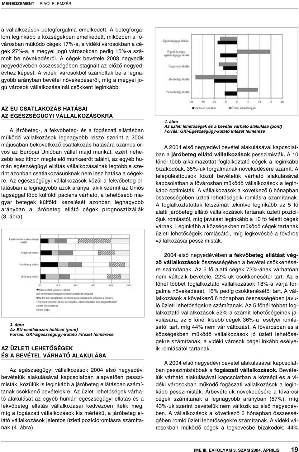 A cégek bevétele 2003 negyedik negyedévében összességében stagnált az elôzô negyedévhez képest.