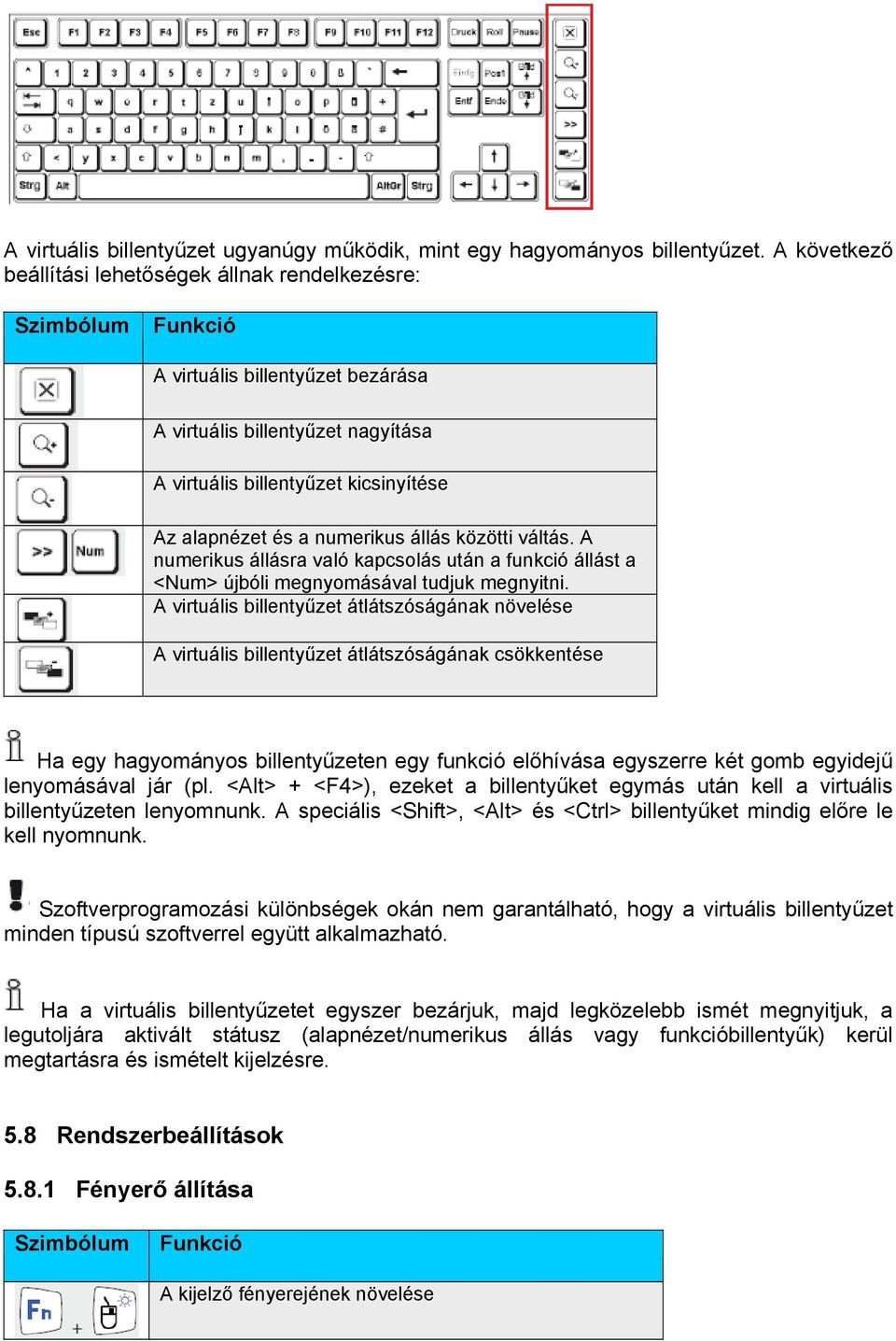 numerikus állás közötti váltás. A numerikus állásra való kapcsolás után a funkció állást a <Num> újbóli megnyomásával tudjuk megnyitni.