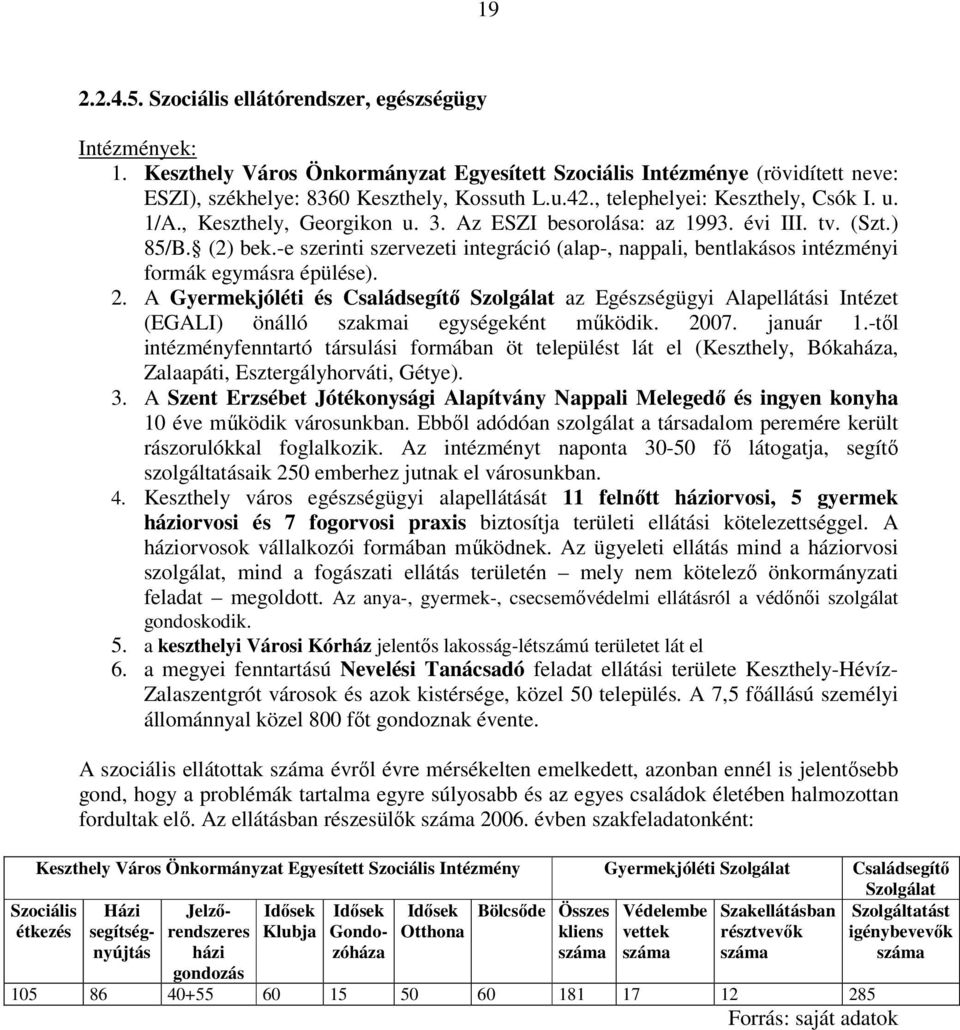 -e szerinti szervezeti integráció (alap-, nappali, bentlakáss intézményi frmák egymásra épülése). 2.