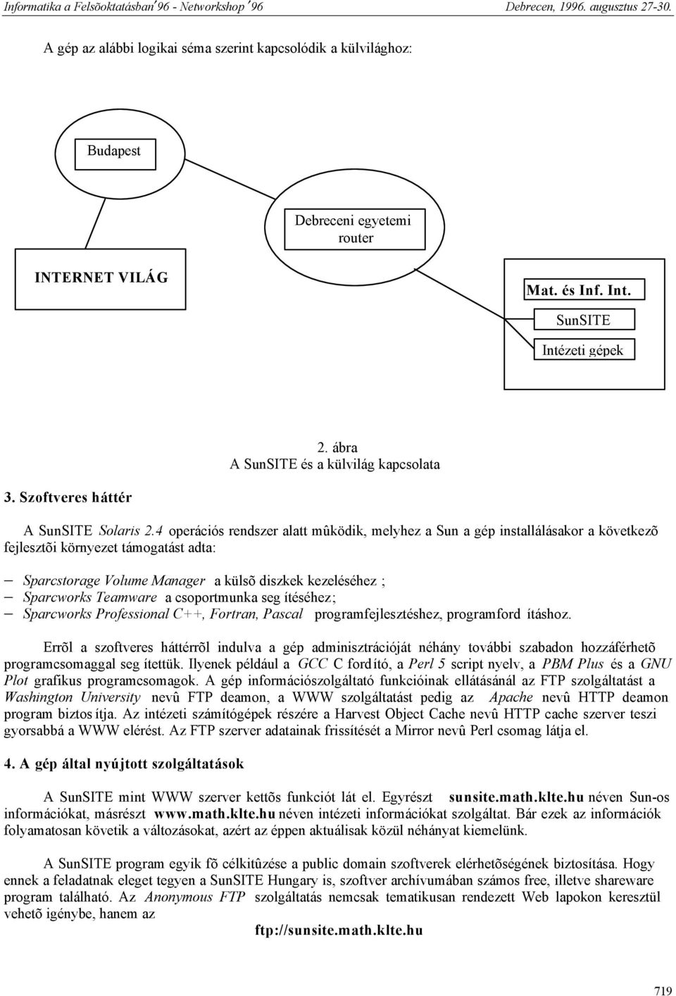 4 operációs rendszer alatt mûködik, melyhez a Sun a gép installálásakor a következõ fejlesztõi környezet támogatást adta: Sparcstorage Volume Manager a külsõ diszkek kezeléséhez ; Sparcworks Teamware