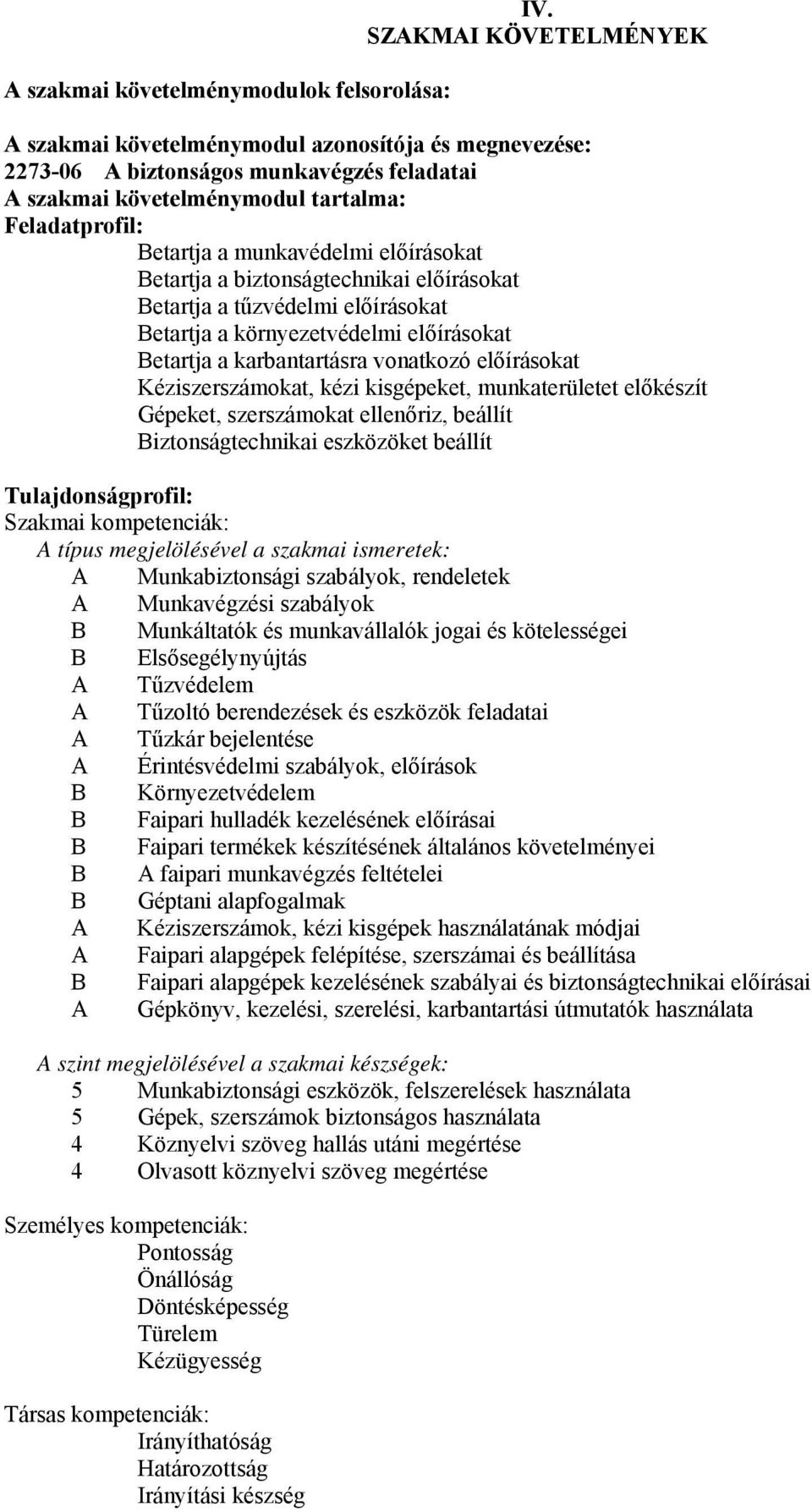 előírásokat etartja a biztonságtechnikai előírásokat etartja a tűzvédelmi előírásokat etartja a környezetvédelmi előírásokat etartja a karbantartásra vonatkozó előírásokat Kéziszerszámokat, kézi