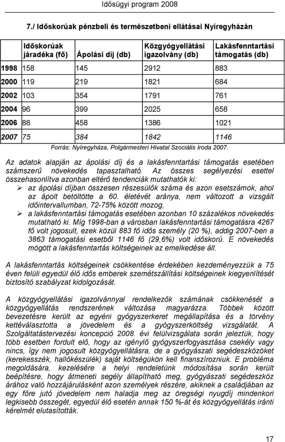 Az adatok alapján az ápolási díj és a lakásfenntartási támogatás esetében számszerő növekedés tapasztalható.