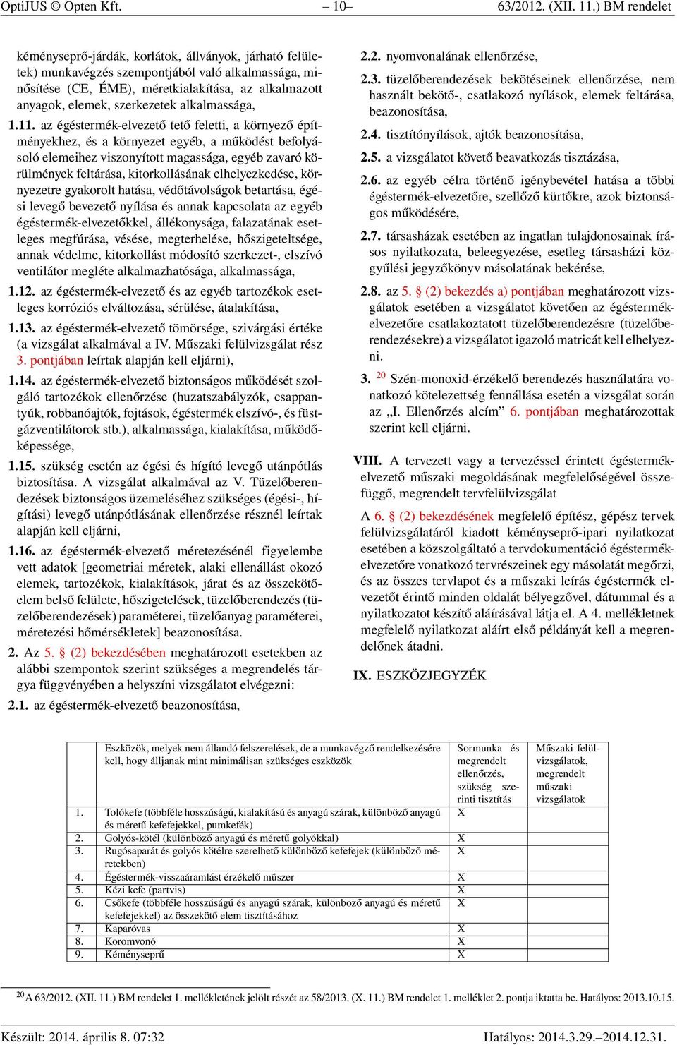 szerkezetek alkalmassága, 1.11.