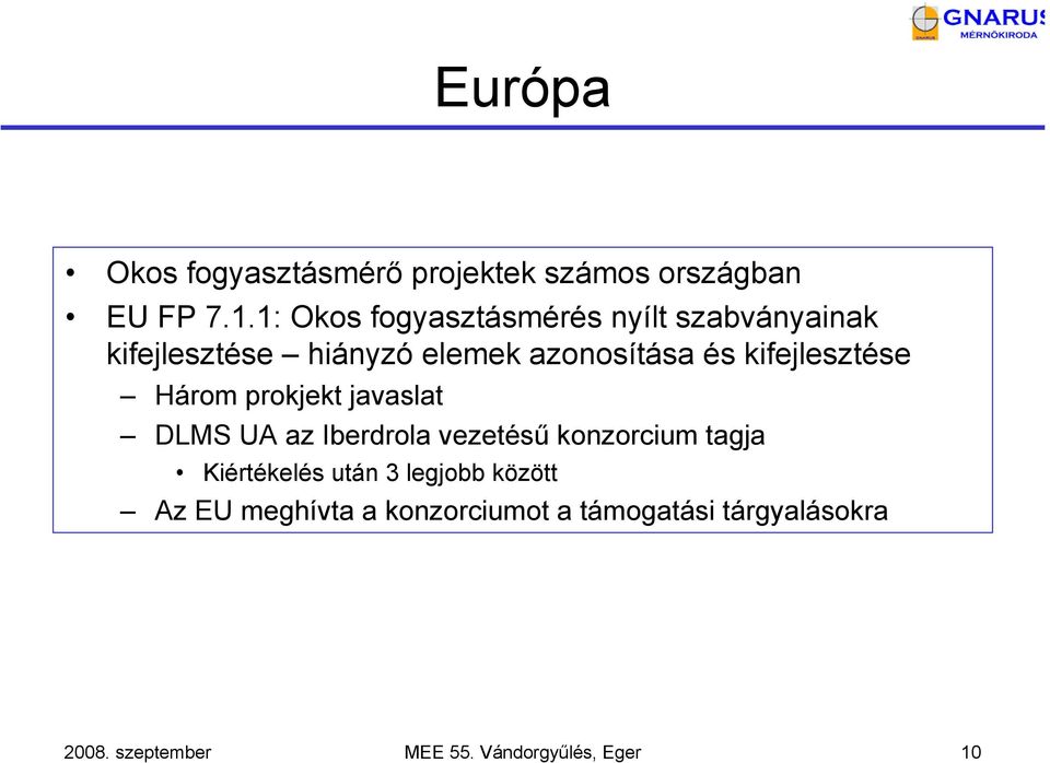 kifejlesztése Három prokjekt javaslat DLMS UA az Iberdrola vezetésű konzorcium tagja