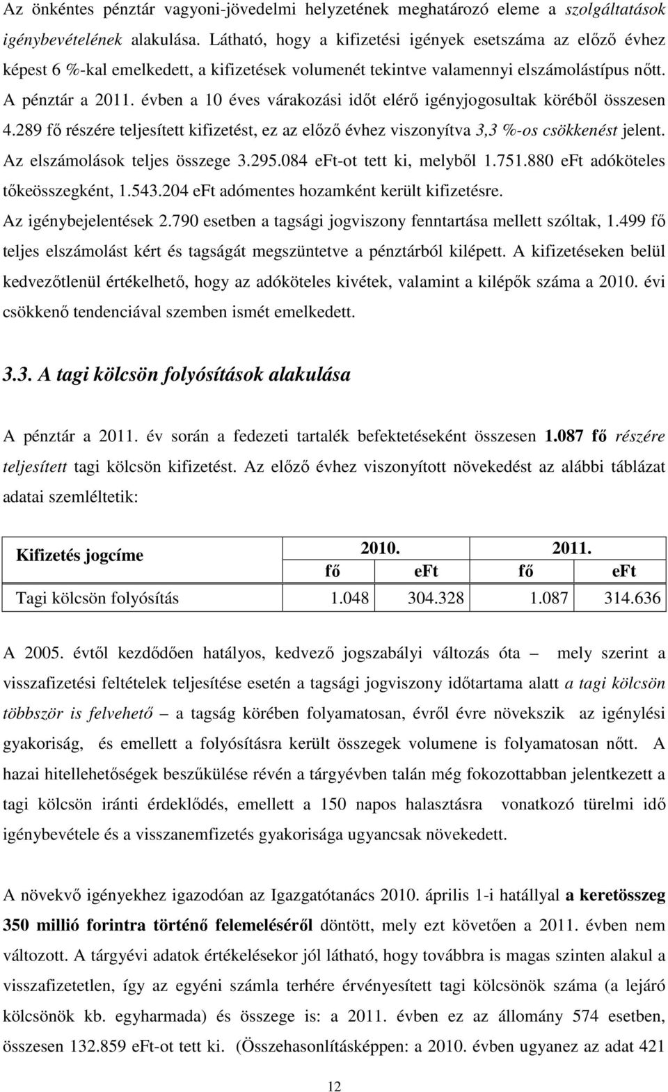 évben a 10 éves várakozási időt elérő igényjogosultak köréből összesen 4.289 fő részére teljesített kifizetést, ez az előző évhez viszonyítva 3,3 %-os csökkenést jelent.