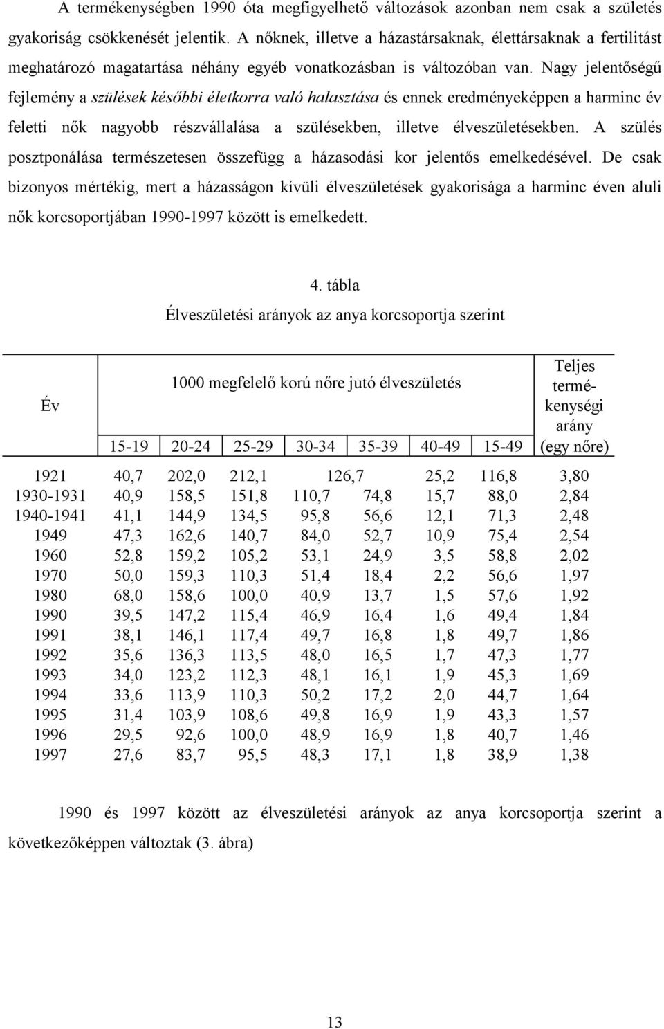 Nagy jelentőségű fejlemény a szülések későbbi életkorra való halasztása és ennek eredményeképpen a harminc év feletti nők nagyobb részvállalása a szülésekben, illetve élveszületésekben.