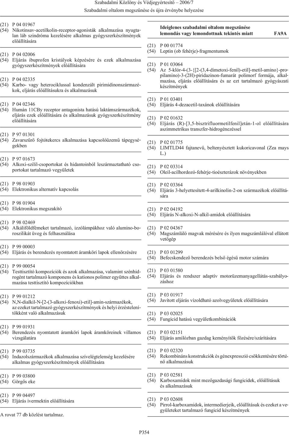 Humán 11CBy receptor antagonista hatású laktámszármazékok, eljárás ezek és alkalmazásuk gyógyszerkészítmény (21) P 97 01301 (54) Zavarszûrõ fojtótekercs alkalmazása kapcsolóüzemû tápegységekben (21)