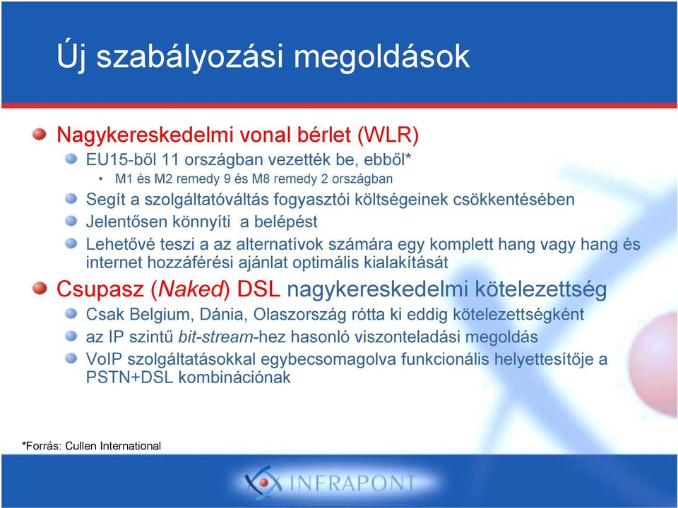 internet hozzáférési ajánlat optimális kialakítását Csupasz (Naked) DSL nagykereskedelmi kötelezettség Csak Belgium, Dánia, Olaszország rótta ki eddig