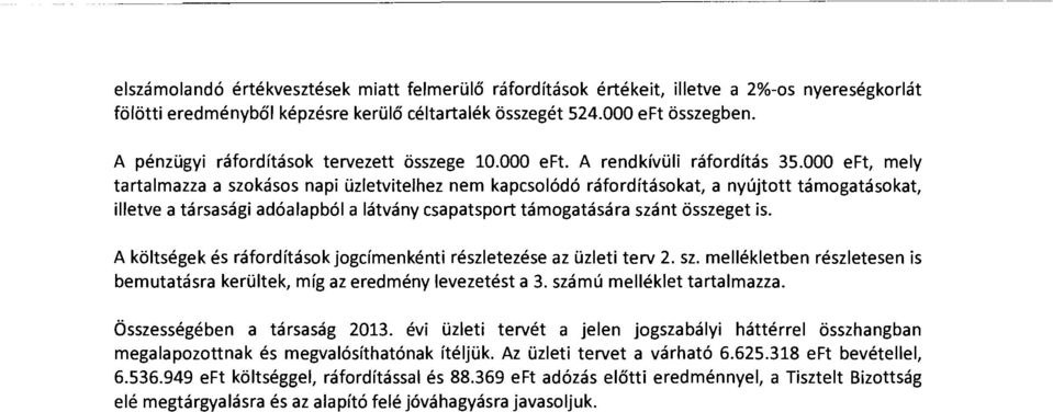 000 eft, mely tartalmazza a szokásos napi üzletvitelhez nem kapcsolódó ráfordításokat, a nyújtott támogatásokat, illetve a társasági adóalapból a látvány csapatsport támogatására szánt összeget is.