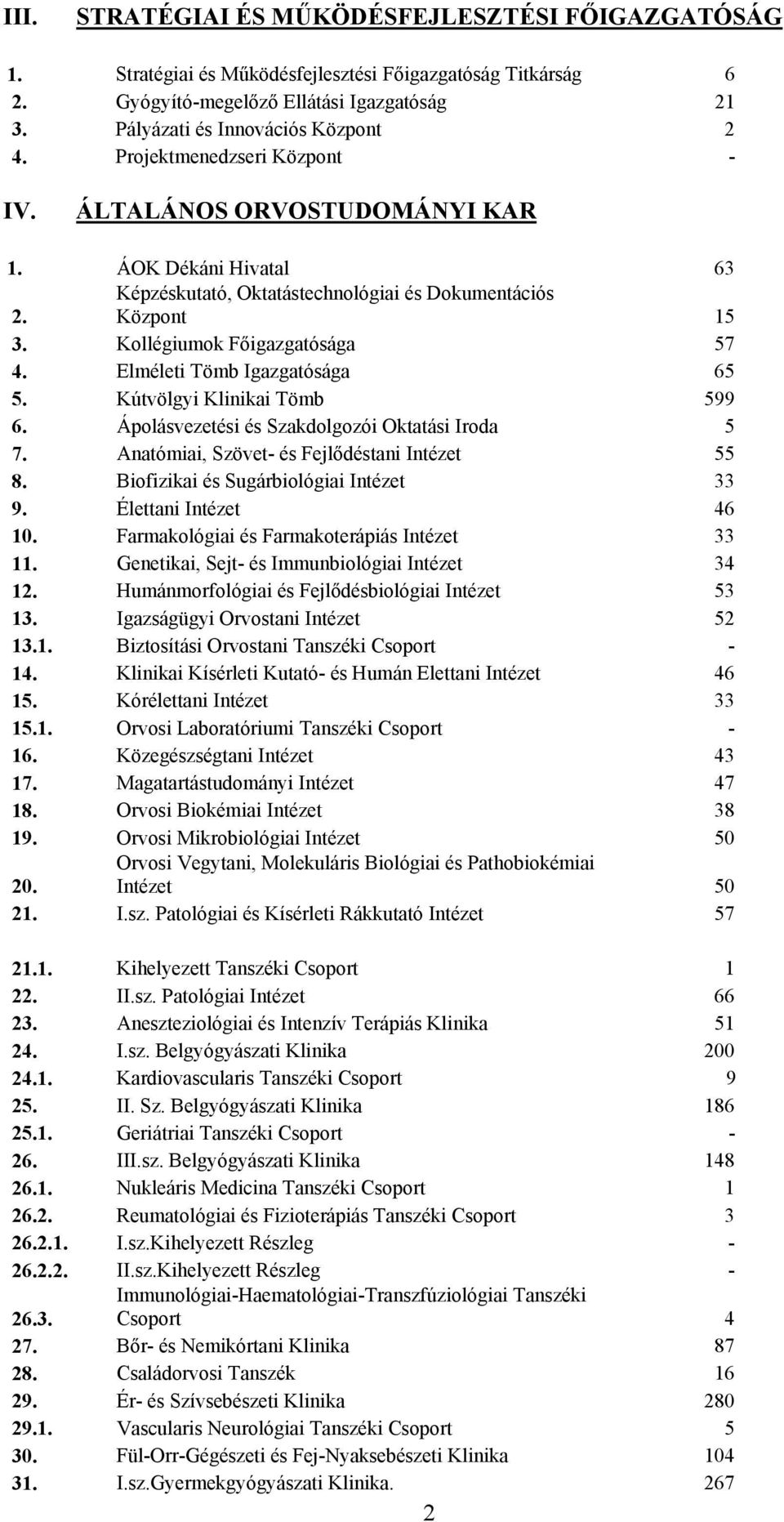 Elméleti Tömb Igazgatósága 65 5. Kútvölgyi Klinikai Tömb 599 6. Ápolásvezetési és Szakdolgozói Oktatási Iroda 5 7. Anatómiai, Szövet- és Fejlődéstani Intézet 55 8.