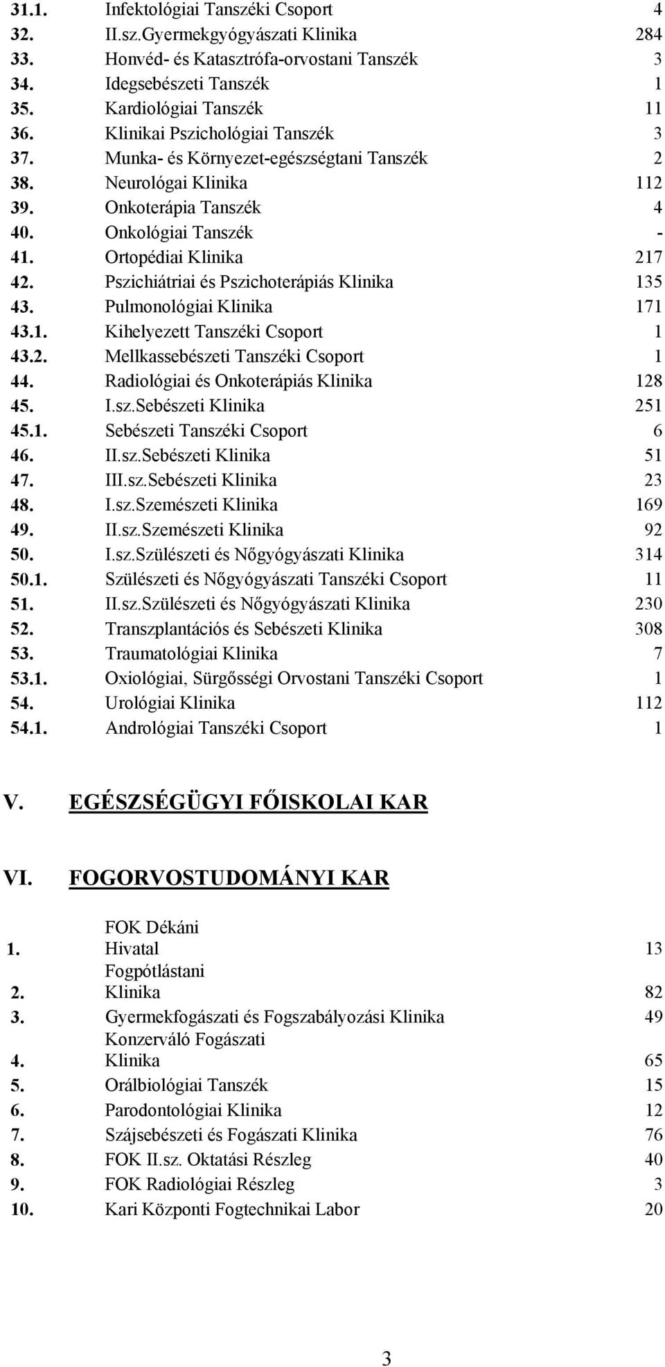 Pszichiátriai és Pszichoterápiás Klinika 135 43. Pulmonológiai Klinika 171 43.1. Kihelyezett Tanszéki Csoport 1 43.2. Mellkassebészeti Tanszéki Csoport 1 44.