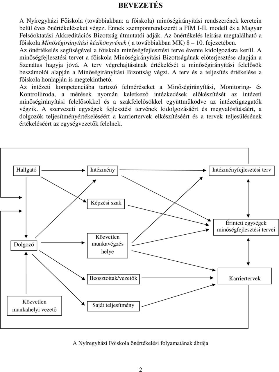 Az önértékelés segítségével a főiskola minőségfejlesztési terve évente kidolgozásra kerül.