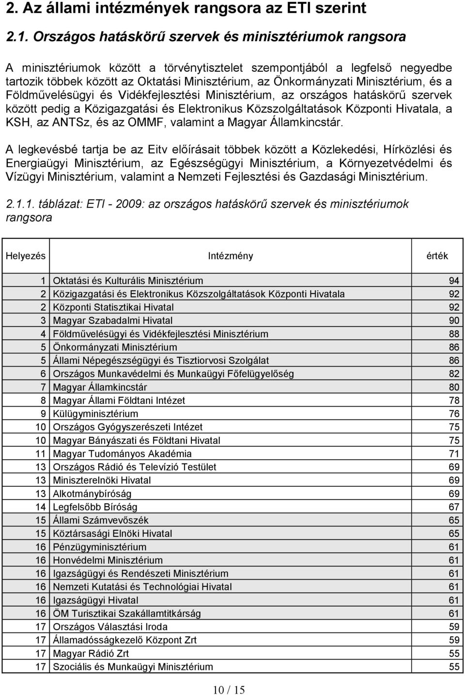 Minisztérium, és a Földmővelésügyi és Vidékfejlesztési Minisztérium, az országos hatáskörő szervek között pedig a Közigazgatási és Elektronikus Közszolgáltatások Központi Hivatala, a KSH, az ANTSz,