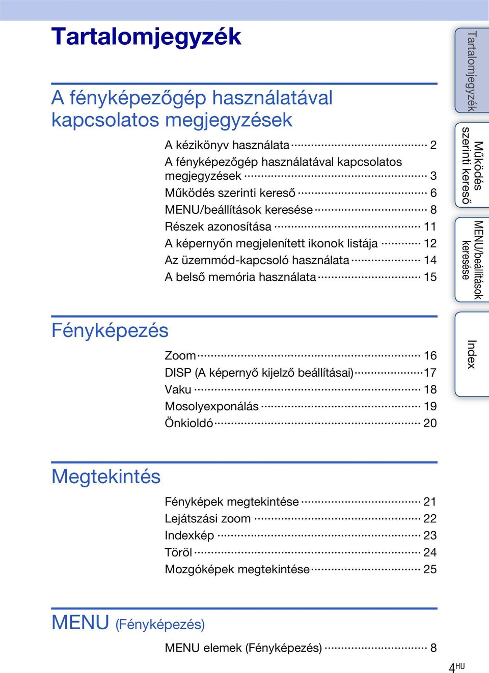 A belső memória használata 15 Zoom 16 DISP (A képernyő kijelző beállításai) 17 Vaku 18 Mosolyexponálás 19 Önkioldó 20 Megtekintés